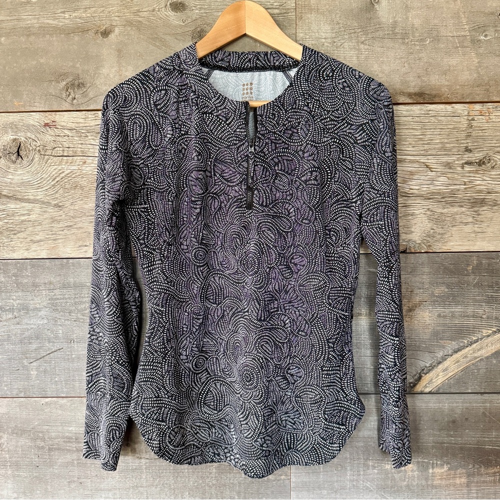 Title Nine Sun Shirt Pullover Top Long Sleeve Quarter‎ Zip UPF 50 Black White XS